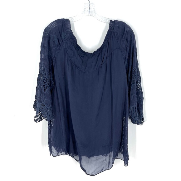 Le Marais Paris 100% Silk Blue Blouse Size M - Picture 2 of 9